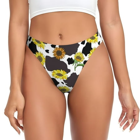 Sigee Black Cow Sunflowers for Women s G-String Panty  Low Rise  Soft Lace Perfect for Everyday Wear or Special Occasions-X-Small