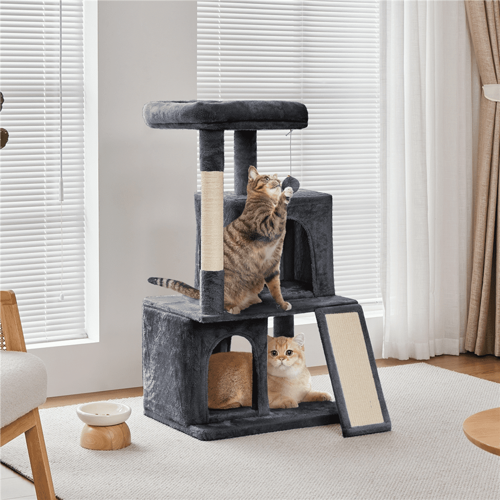 Yaheetech 42'' Cat Tree Tower with 2 Condos & Scratching Posts, Dark Gray