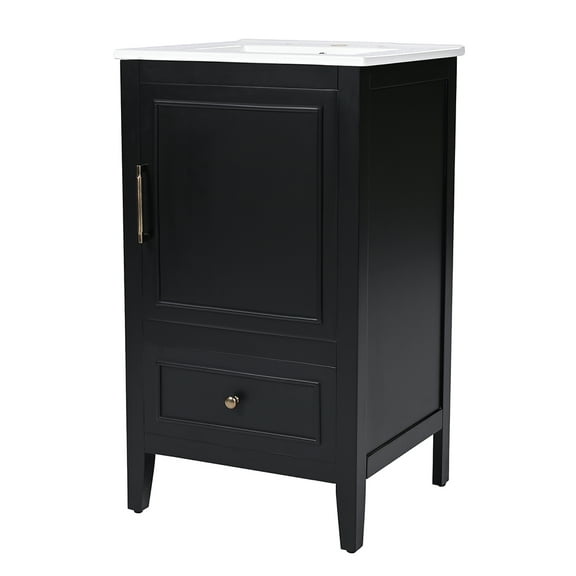 GVN Bathroom Storage Cabinet, Floor Cabinet,20" Bathroom Vanity with Sink, Bathroom Cabinet with A Door, Door Shelf Storage, Black