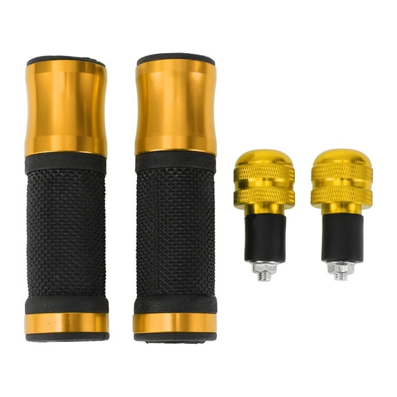 Unique Bargains 7/8" 22mm 15/16" 24mm Motorcycle Hand Grips Cover Kit Aluminum Alloy Handlebar Grips Gold Tone 1 Set Diamond Pattern