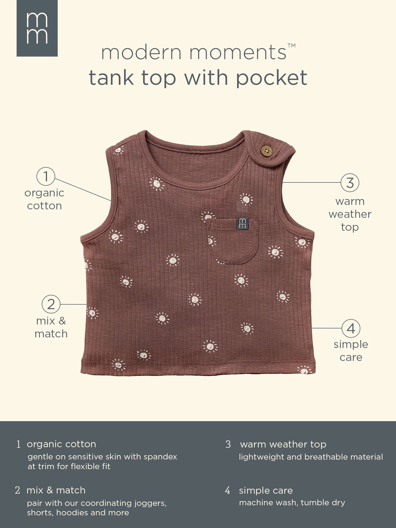 Modern Moments by Gerber Baby Neutral Organic Tank Top With Pocket, Sizes 0/3 Months - 24 Months