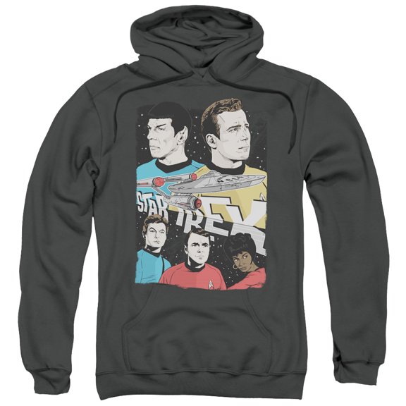 Trevco CBS1883-AFTH-1 Star Trek & Illustrated Crew Adult Pull-Over Hoodie, Charcoal - Small
