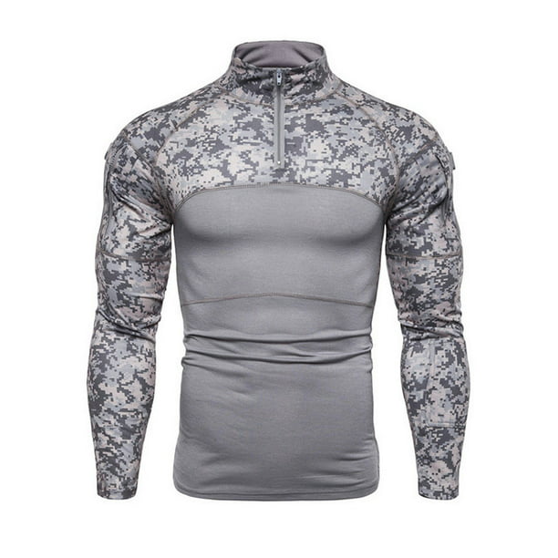 KGPopular Men's Long Sleeve Stretchy Camo Casual Fitness Sporty Shirts ...