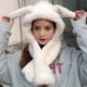thumbnail image 5 of Conjunto 2 en 1 de gorro y bufanda de invierno para niña, con orejas de conejo y gorro cortavientos. Blanco, 5 of 9