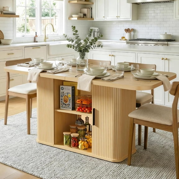 SUNCOZE 70in Dining Table for 4-8 People with Storage Shelves, 1.38" Thick Tabletop, Scratch Resistant, Natural Wood Finish for Kitchen & Dining Room