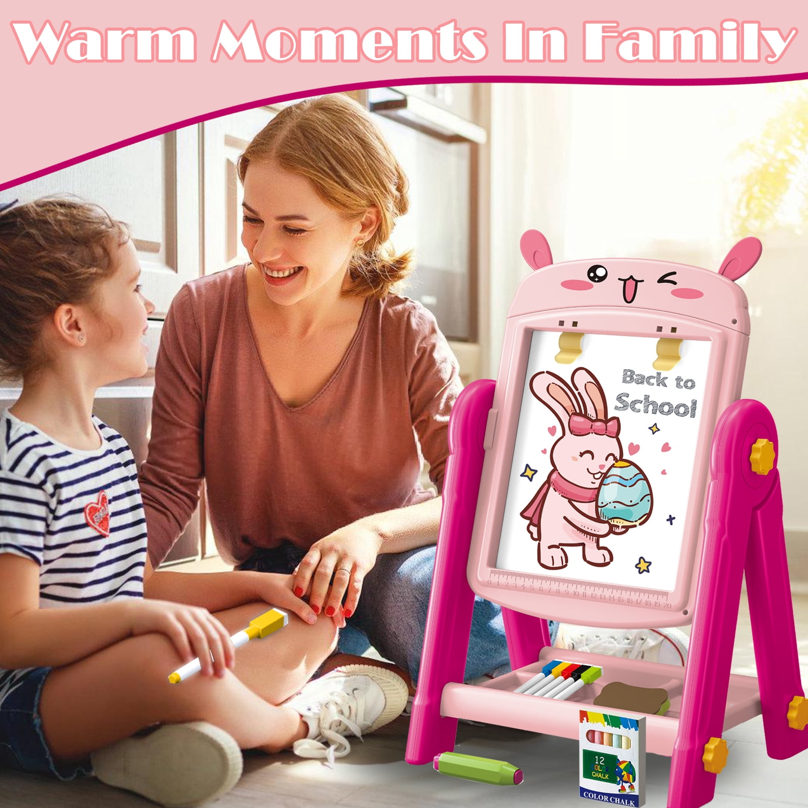 Aijohnny Easel for Kids, Magnetic Drawing Board,Rotatable Double Sided Easel with Painting Accessories for Boys & Girls, Birthday Gift for 2 3 4 5 6 7 8 Year Old