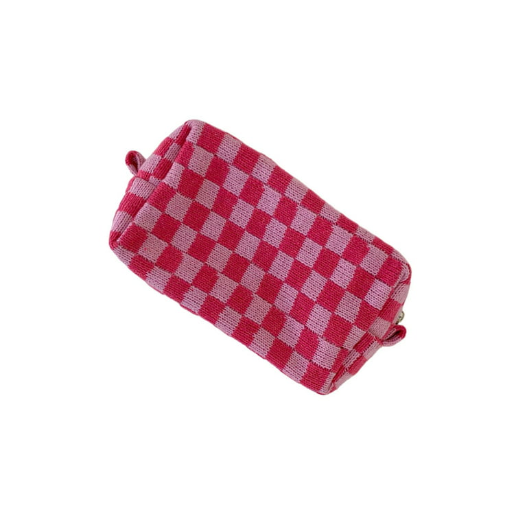 Travel Makeup Bag for Women Pink Checkered Cosmetic Pouch Vegan Leathe –  SHECAGO BEAUTY SOURCE
