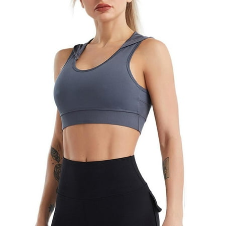 Weikingp Sports Bra Women Tank Tops Women s Hooded Yoga Suit Elastic Tight Quick Drying Mesh Breathable Fitness Top Sweat Training Running Sports Vest Workout Tops For Women Gray 3XL Clearance