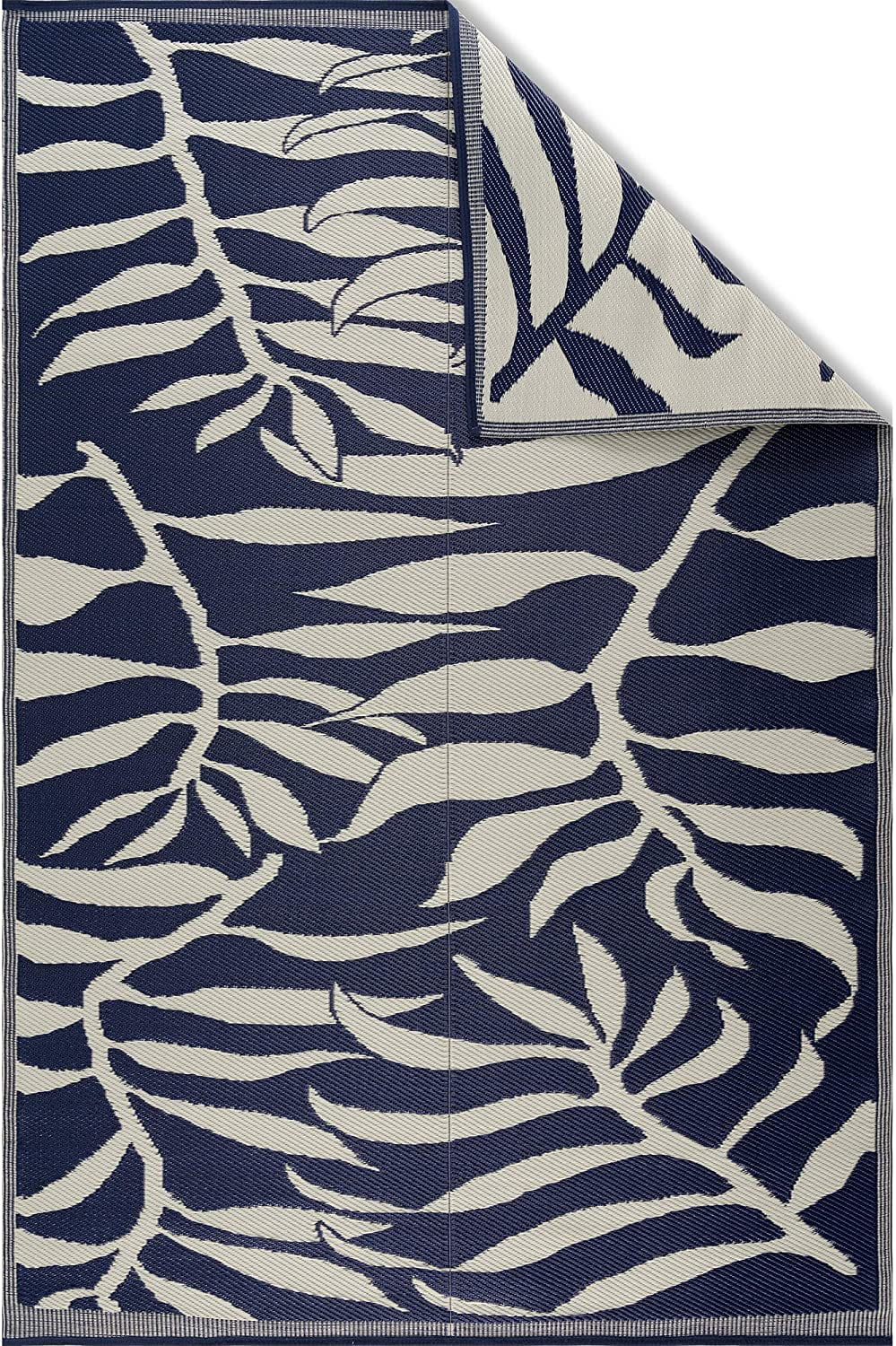 Beverly Rug Indoor Outdoor Reversible Plastic Area Rug - 5x7 - Blue / White