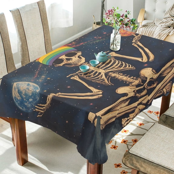 Yayeee Tablecloths 54" x 54" Rectangle Wrinkle Resistant Party Table Cover, Skeleton with Rainbow