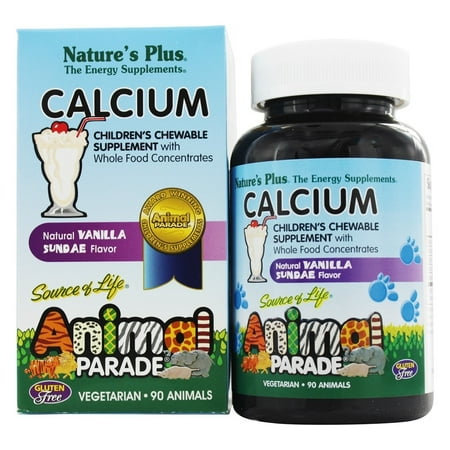 Kids Calcium - Nature's Plus - Animal Parade Calcium Natural Vanilla Sundae Flavor - 90 Chewable Tablets