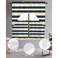 thumbnail image 2 of Yellow Navy Blue Striped Swag Kitchen Curtains Sets for Windows 24 Inch Length, Neutral Minimalist Lines Short Window Curtain Panels Swags Valances and Tiers 3 Piece Set for Cafe/Dining Room, 2 of 5
