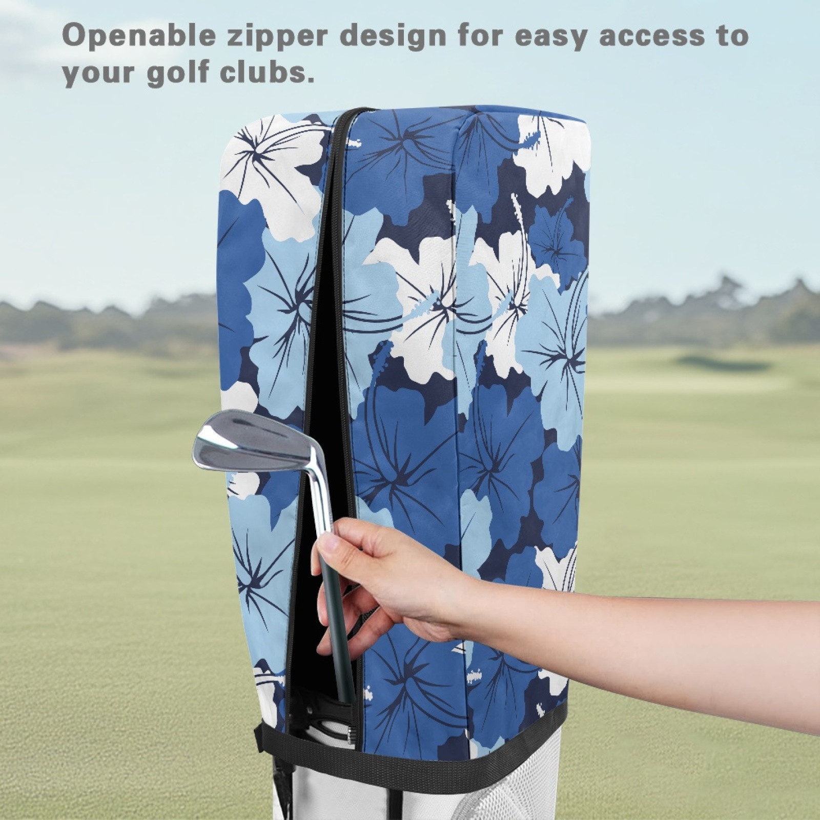 Yuyamidu Blue Hibiscus Golf Bag Cover Portable Golf Bag Rain Cover Floral Golf Caddy Bags Covers Golf Gifts for Women Universal Golf Club Bag Accessories