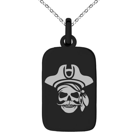 Stainless Steel Sea Dog Pirate Skull Emblem Engraved Small Rectangle Dog Tag Charm Pendant Necklace