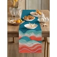 thumbnail image 3 of Abstract Mountains Table Runner, Red Green Gradient Color Blocks Modern Cotton Linen Kitchen Table Decoration Washable Dining Tabletop Runners for Home Party Decor 13x60 Inches, 3 of 9