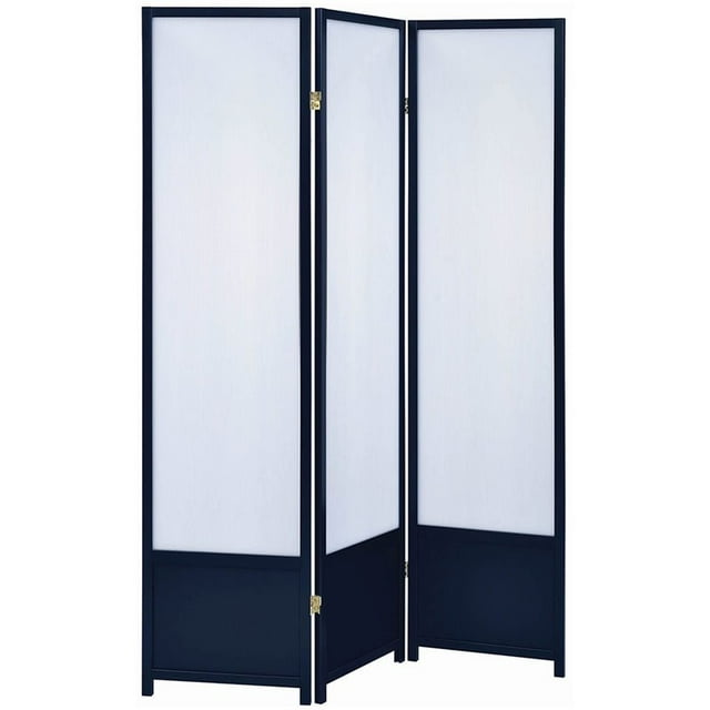 Bowery Hill 3 Panel Contemporary Wood Translucent Room Divider in Black/White