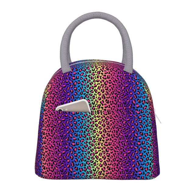 Disketp Leopard Neon Rainbow Gradient Bolsa Térmica para Almuerzo, Lonchera con Abertura Amplia y Gran Capacidad, Organizador Reutilizable para Mujeres, Hombres y Adultos