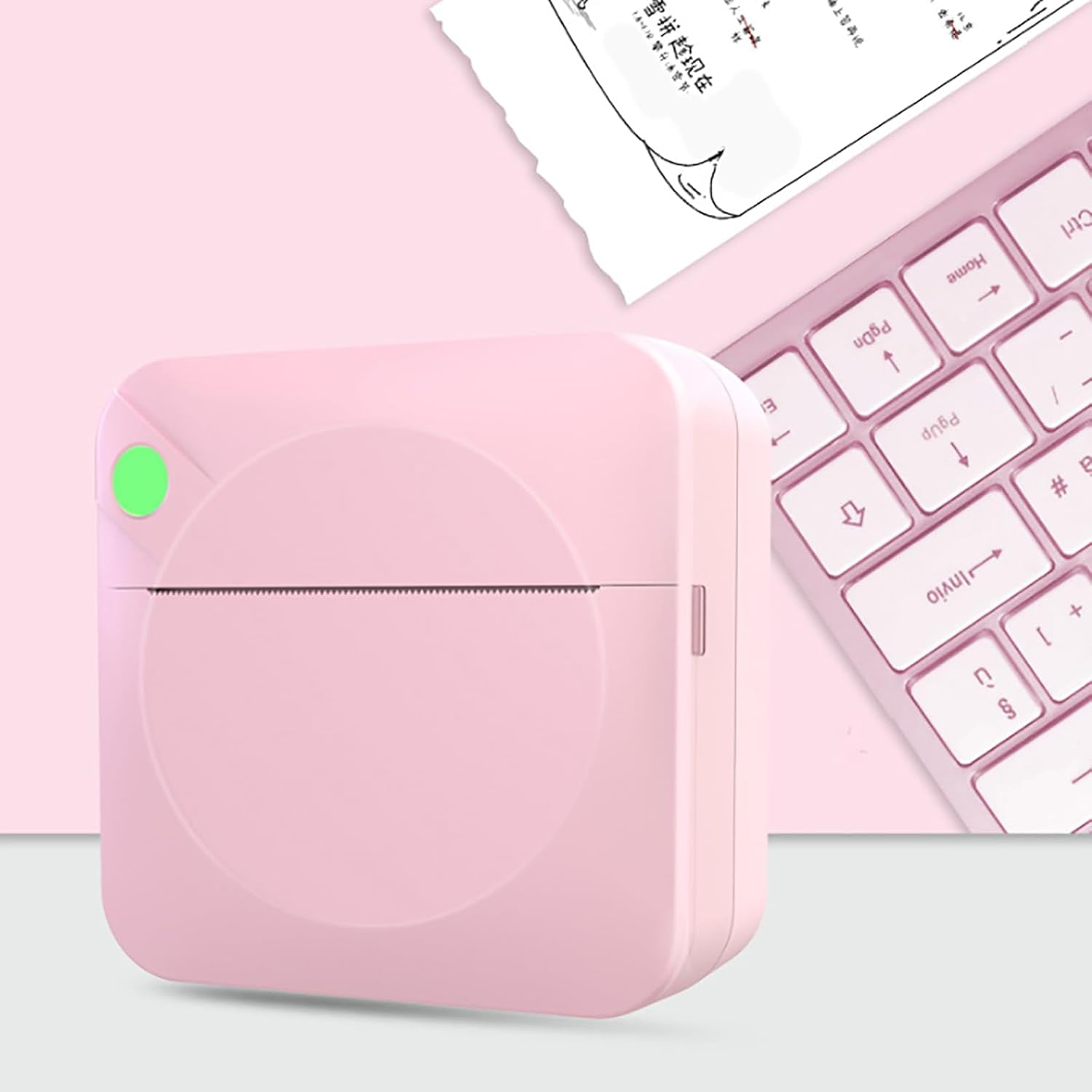 Bluetooth Thermal Mini Printer - Inkless Sticker Maker with 5 Rolls Paper for iPhone & Android(XX-Pink)
