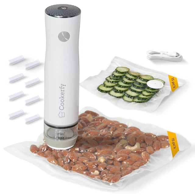 Cookerfy Machine de Scellage sous Vide Alimentaire avec Affichage Numérique et Réservoir Visible, Flux d'Air 8L, Scelleuse sous Vide Compacte Portative pour Aliments, Batterie 1200mAh, 30 Unités