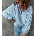 thumbnail image 2 of Blusa de mujer de manga larga con cuello vuelto y botones, blusa de corte informal para mujer a la moda, azul claro L, 2 of 7