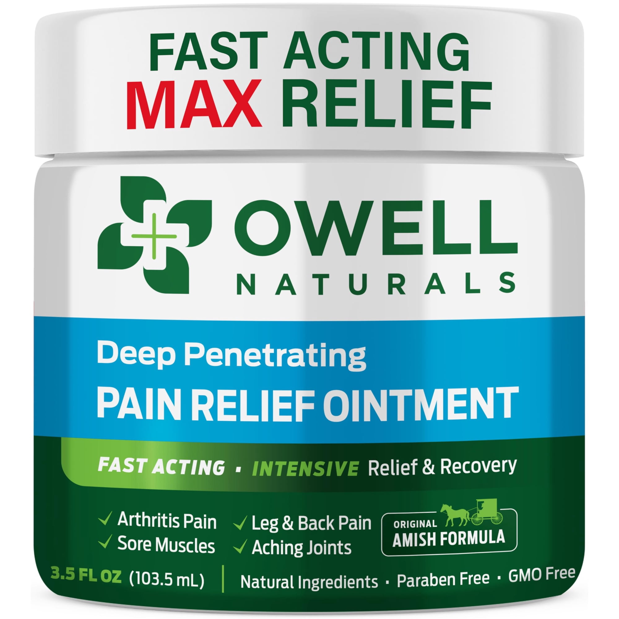 OWELL NATURALS Deep Penetrating Ointment 3.5 oz - Cream, Quick Acting Formula Perfect for Aching Joints, Arthritis, Legs, Sore Muscles