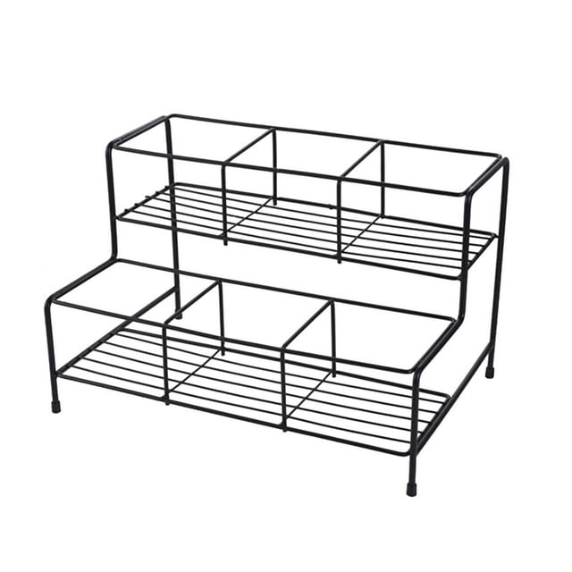 Tnarru Coffee Syrup Organizer Rack Rack Metal Two Tier Display Stand Seasoning Organizer for Bathroom Cabinet Coffee Station Cafe 4 Grids