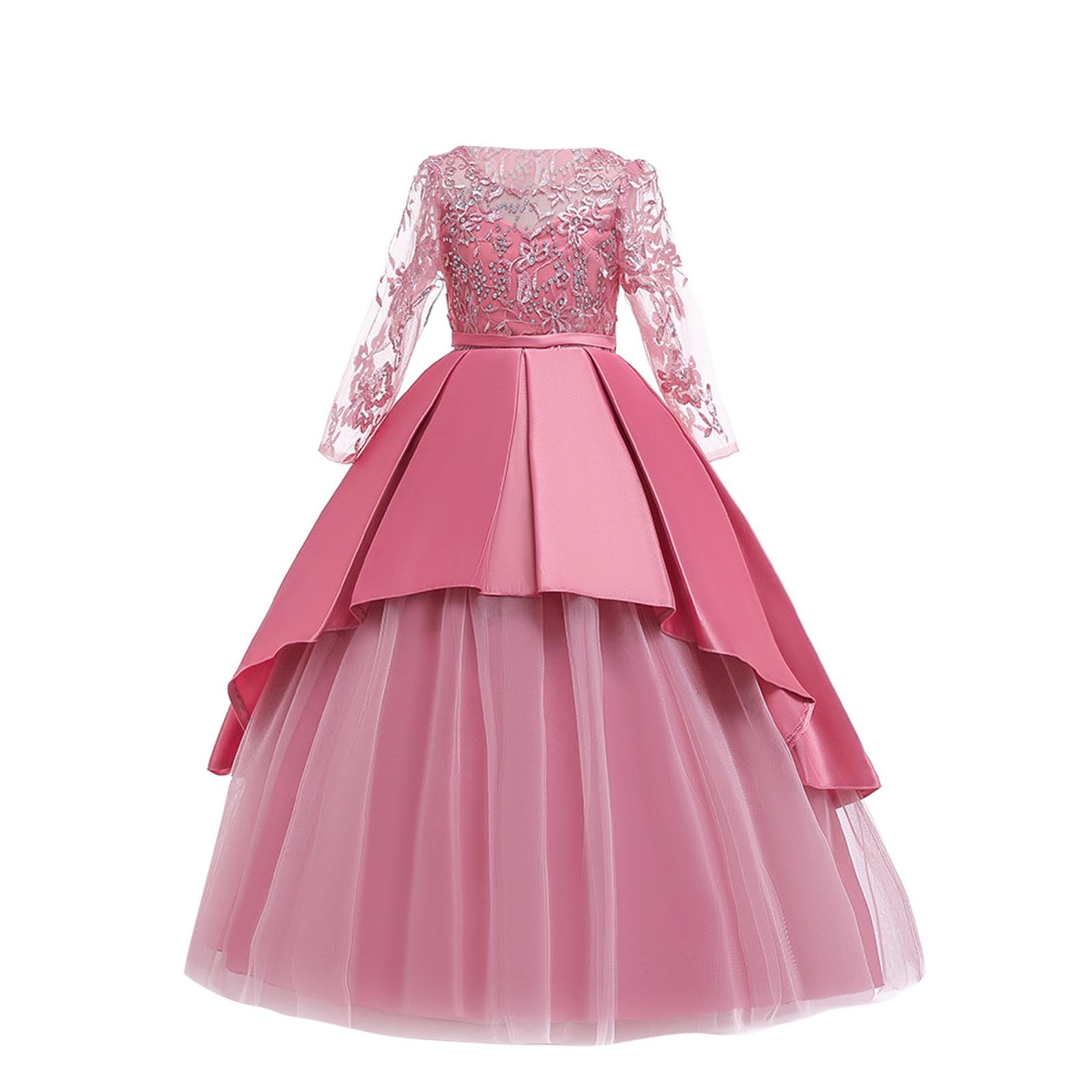 Prom Dresses for Teen Girls Long Sleeve A-Line 7-14 Years Kids Elegant Solid Embroidered Evening Party Birthday Maxi Dress 2025