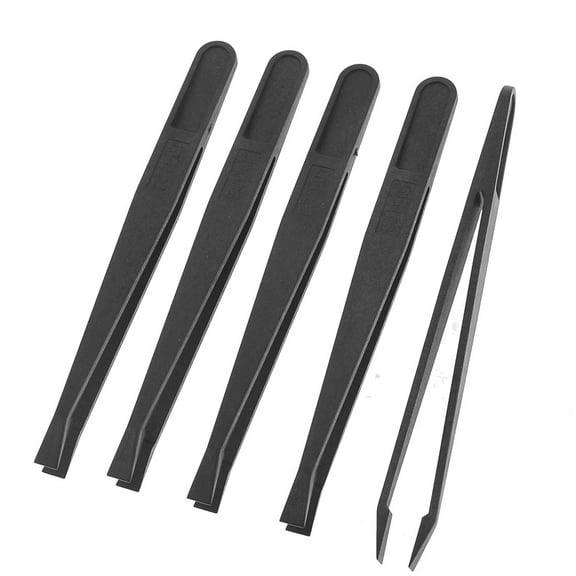 4.7" Black Plastic Flat Tip Antistatic Tweezers Hand Repair Tool 5Pcs
