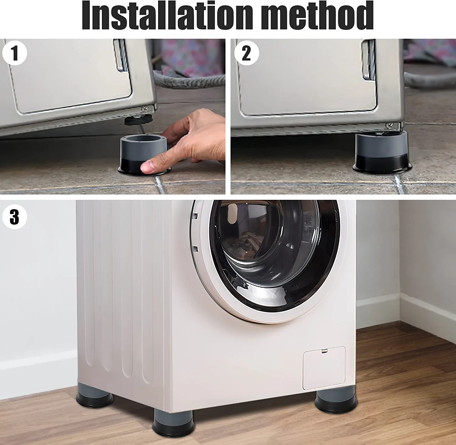 4 PCS Anti-Vibration Washing Machine Support Pads – Non-Slip Rubber Feet, Gray, Universal Fit