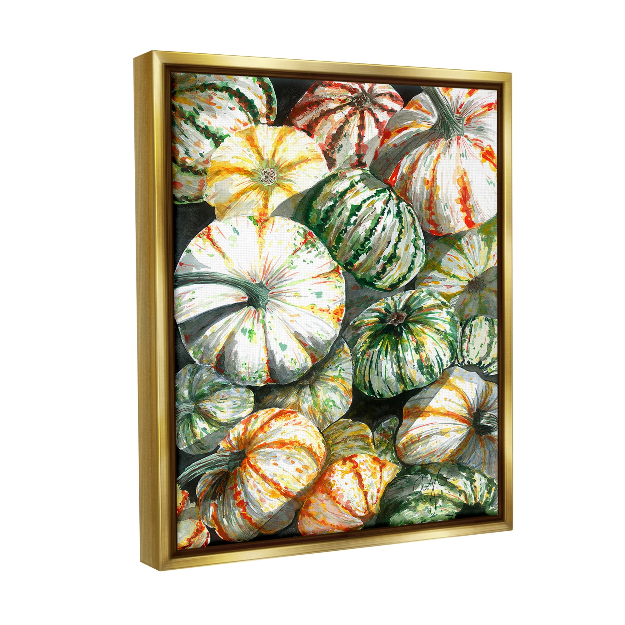 Stupell Industries Mixed Gourd Pattern Botanical & Floral Painting Gold Floater Framed Canvas Art Print Wall Art, 17 x 21