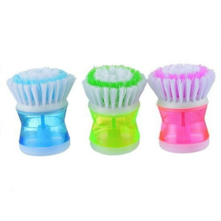Nickel Kitchen Brush - Kitchen Washing Utensils Pot Dish Brush With Washing Up Liquid Soap Dispenser