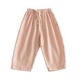 thumbnail image 2 of Crunowin Cotton Stripe Pants For Boys And Girls Summer Casual Style Elastic Waist With Side Pockets Lightweight Wide-Leg Pants Orange Size 5 Years, 2 of 5