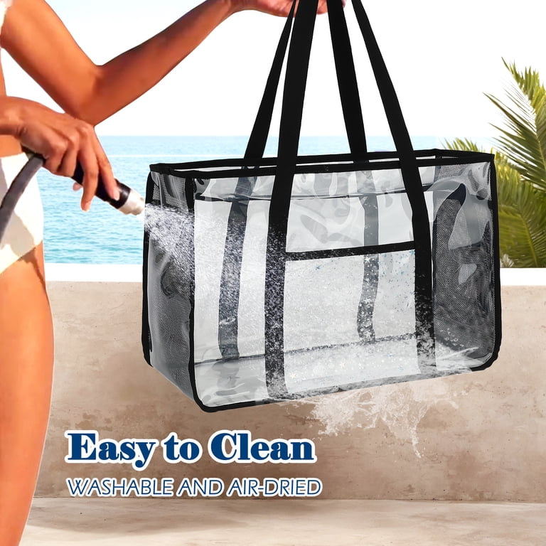 Large Clear Beach Bag , Plastic Beach Tote for Women & Girls,Pool 