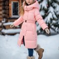 thumbnail image 4 of Girls Puffer Coat Mid Length Hooded Tunic Down Jacket Long Sleeve Thicken Warm Winter Overcoat with Pockets (6 Years, Pink), 4 of 5