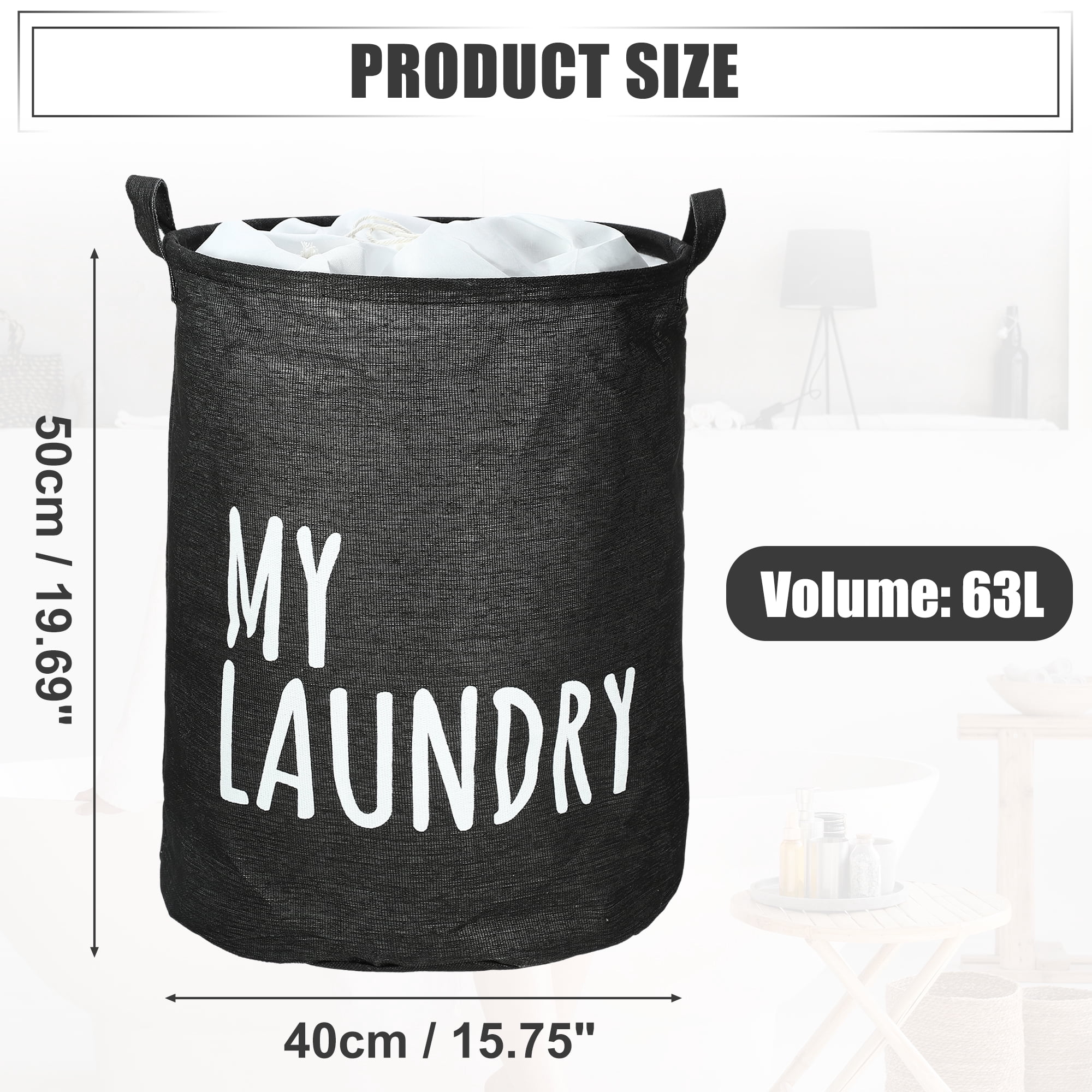 Unique Bargains Foldable Laundry Basket with Handle 1 Pc Black-15.75"x19.69"