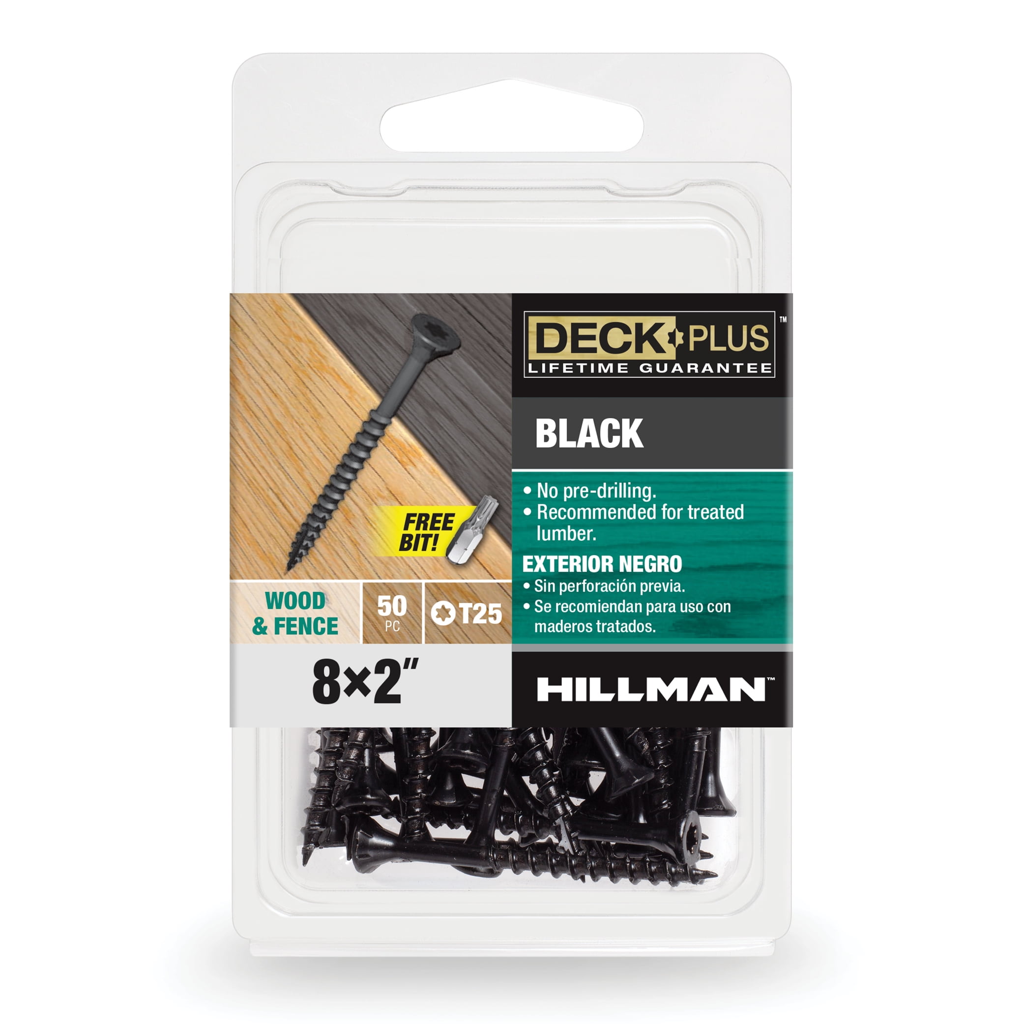 DeckPlus Wood and Fence Screws, Exterior Screws, Steel, Black Finish, 8 x 2", 50 Pieces