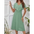 thumbnail image 7 of Mint Green Mid-Length Dress With Ruffle Cap Sleeves And V-Neck For Women, 7 of 7