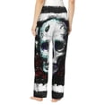 thumbnail image 3 of Picia Watercolor Skull Womens Soft Woven Cotton Elastic Waistband Sleep Pajama Pant Lounge Sleep Pant With Pockets And Drawstring-Large, 3 of 9