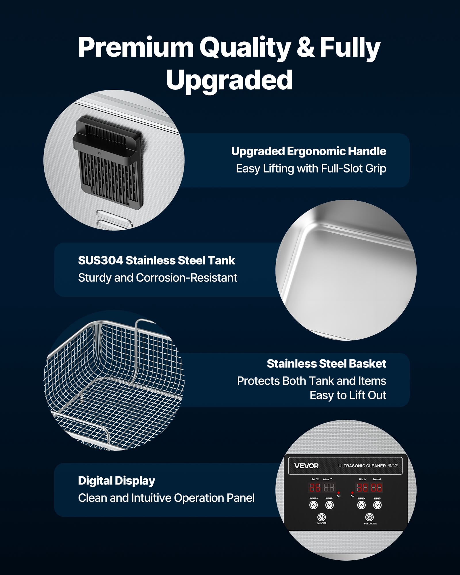 VEVOR 15L Ultrasonic Cleaner, Professional Ultrasonic Cleaner Machine with Cleaning Basket & Digital Display,240W Stainless Steel 40kHz Industrial Cleaning Machine for Parts,Carburetors,Instruments