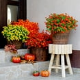 thumbnail image 4 of Viworld Artificial Flowers Outdoor Plastic Plants-12 Bundles Outside Face Mums Fake Greenery UV Resistant No Fade Faux Shrubs Home Garden Porch Patio Decoration Bundles Office Thanksgiving(RedOrange), 4 of 9