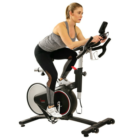 Sunny Health & Fitness Magnetic Belt Rear Drive Indoor Cycling Bike, High Weight Capacity with RPM Cadence Sensor & Pulse Rate Monitor -