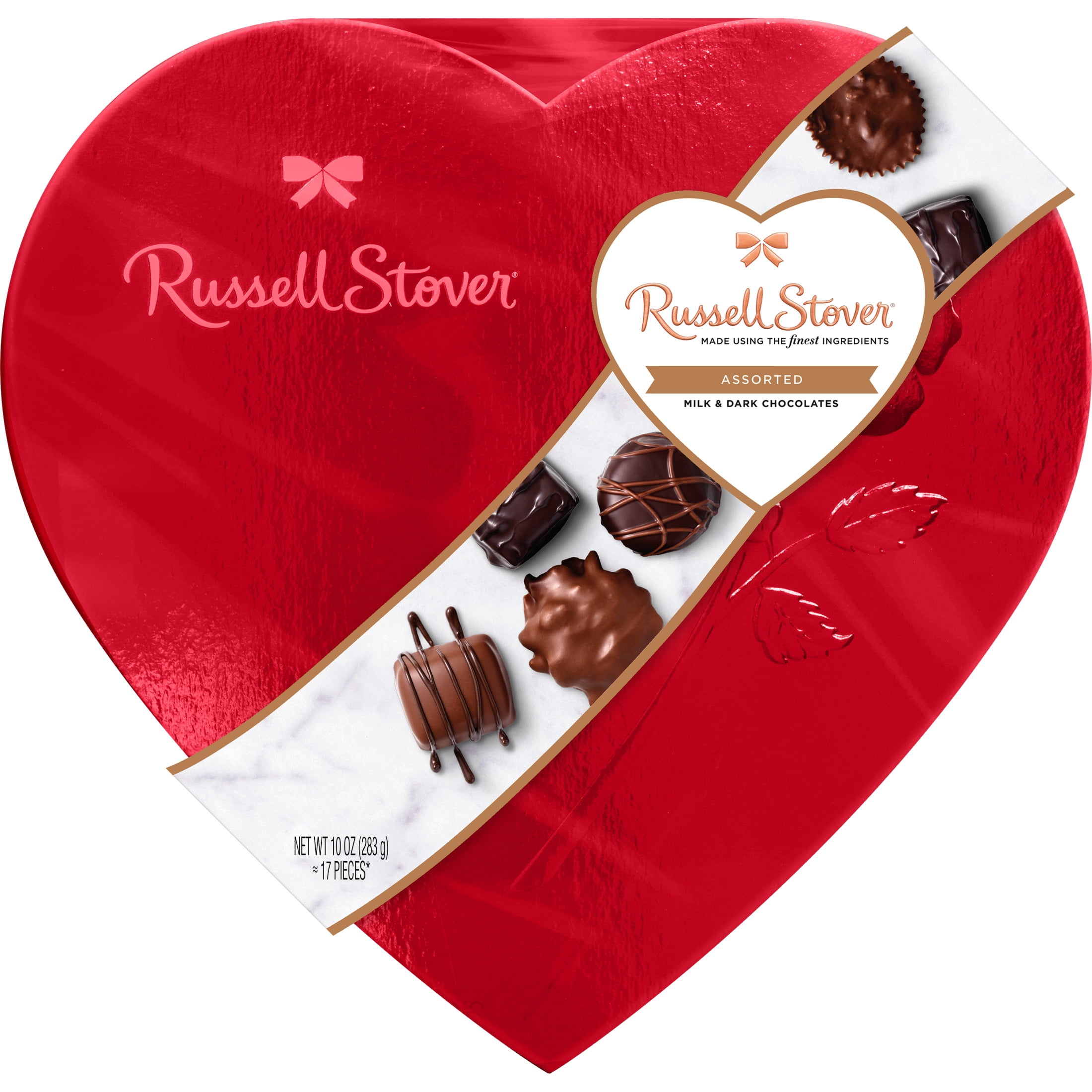 Russell Stover Valentine's Day Red Foil Heart Assorted Milk & Dark Chocolate Candy Gift Box, 10 oz.