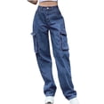 thumbnail image 2 of Aloohaidyvio Wide Leg Jeans for Women Summer High Waisted Cargo Denim Pants Y2K Casual Trousers with 6 Pockets, 2 of 8