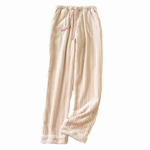 Timegard Wide Leg Pants for Women Fall Winter Elastic Waist Loose Homewear Fleece Warm Comfy Pjs Trousers