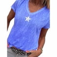 thumbnail image 2 of Camiseta Mujer Cuello en V Manga Corta Top suelto Estampado Chica Verano Top, Azul, 4XL kenally AP001862-47, 2 of 5
