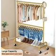 thumbnail image 5 of Gold Clothing Racks for Hanging Clothes Heavy Duty Clothes Rack Double Garment Rack Metal Rolling Coat Rack Closet Wardrobe Rack on Wheels, 5 of 7