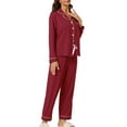 thumbnail image 4 of INSPIRE CHIC Women's Sleepwear Pajamas Modal Button Down Long Sleeves Tops with Pants Loungewear Set XL Red, 4 of 5