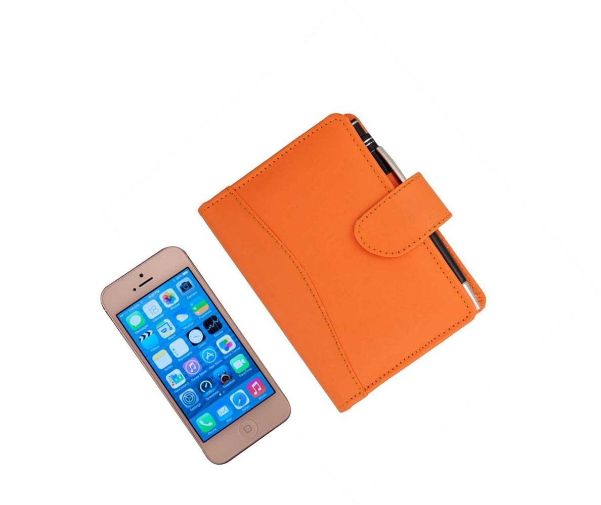 PrintValue Mini Undated Notes Planner with Pen and Multiple Pockets (Orange)