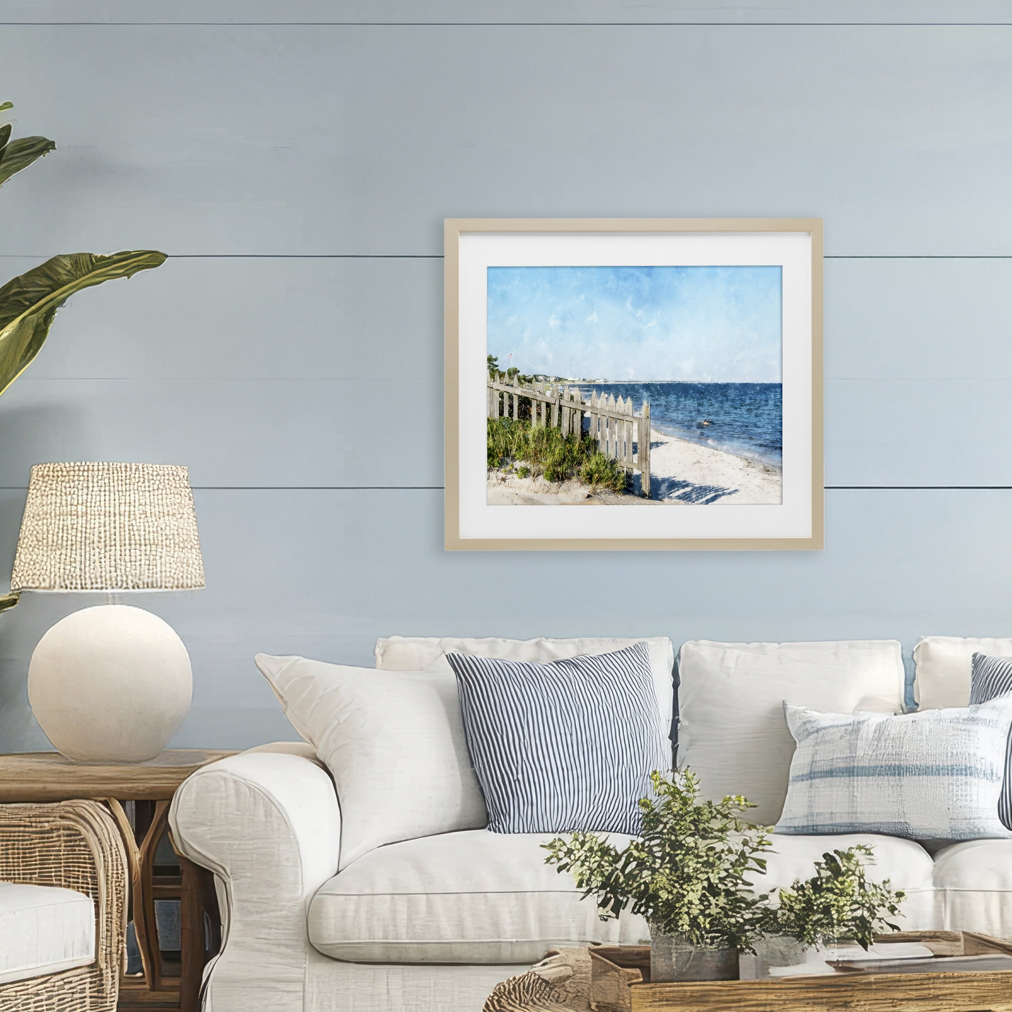 Stupell Industries Beach Pickets View Birch Framed Print Under Glass, design by Kim Curinga