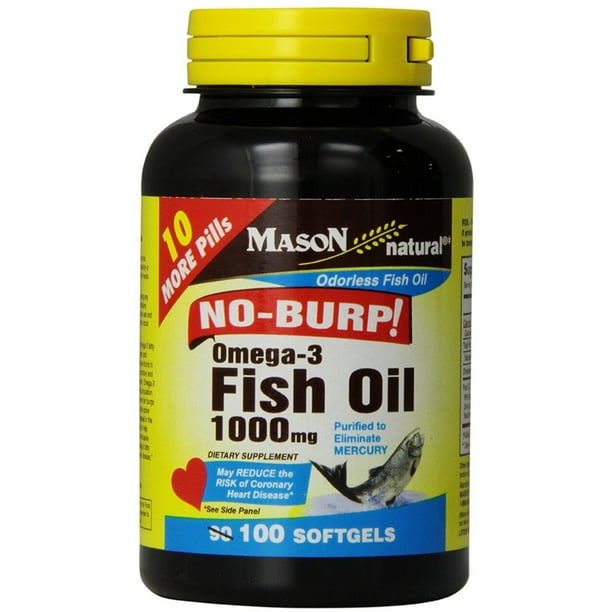 Mason Natural Omega3 Fish Oil NoBurp! Softgels, 1000 Mg, 100 Ct